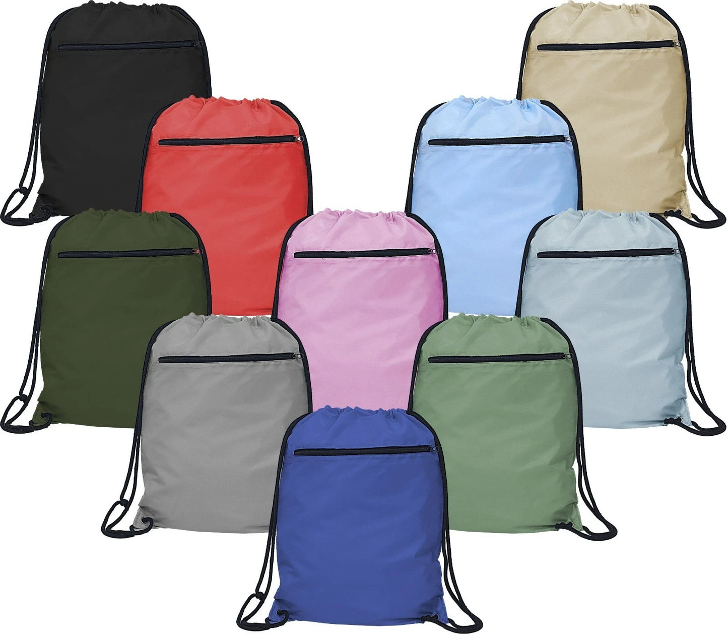 Premium Drawstring Bag Gym Sack Swim School PE Bag Zip Pocket Gym Backpack